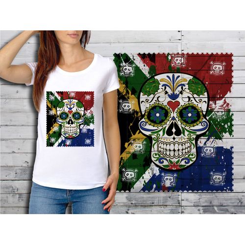 T-Shirt Blanc Femme Taille Xl Collection Drapeau Mexican Skull 06 Afrique Du Sud