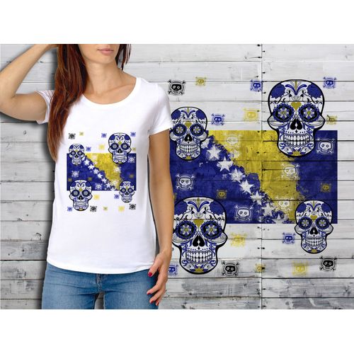 T-Shirt Blanc Femme Taille Xl Collection Drapeau Mexican Skull 09 Bosnie