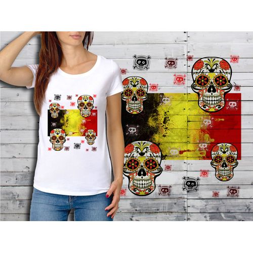 T-Shirt Blanc Femme Taille Xl Collection Drapeau Mexican Skull 14 Belgique