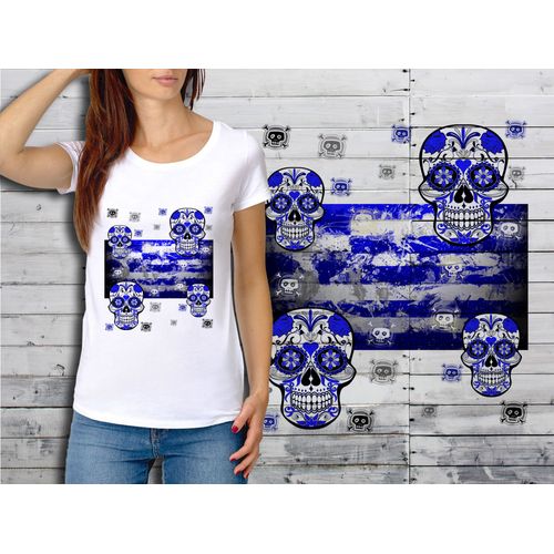 T-Shirt Blanc Femme Taille Xl Collection Drapeau Mexican Skull 17 Grece