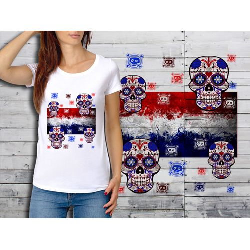 T-Shirt Blanc Femme Taille Xl Collection Drapeau Mexican Skull 24 Pays Bas