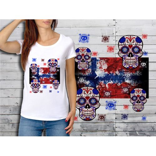T-Shirt Blanc Femme Taille Xl Collection Drapeau Mexican Skull 26 Norvege