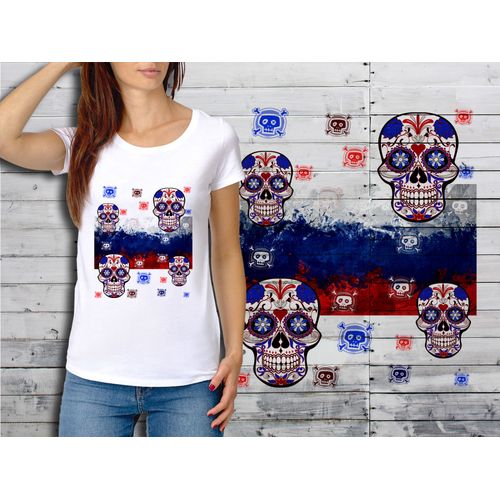 T-Shirt Blanc Femme Taille Xl Collection Drapeau Mexican Skull 27 Russie