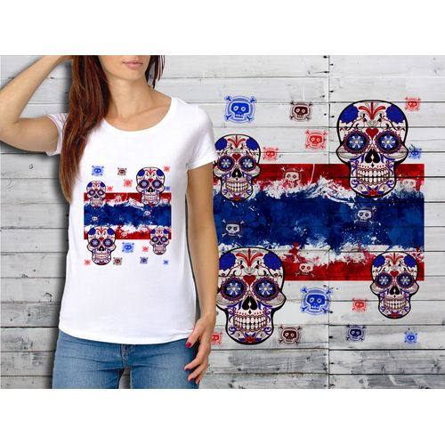 T-Shirt Blanc Femme Taille Xl Collection Drapeau Mexican Skull 30 Thailande