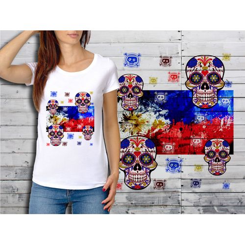 T-Shirt Blanc Femme Taille Xl Collection Drapeau Mexican Skull 33 Philipines
