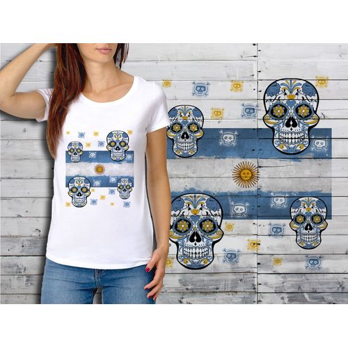 T-Shirt Blanc Femme Taille Xl Collection Drapeau Mexican Skull 35 Argentine