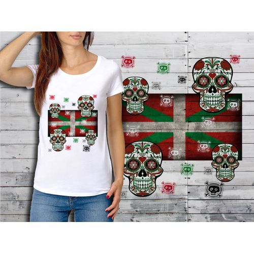 T-Shirt Blanc Femme Taille Xl Collection Drapeau Mexican Skull 36 Pays Basque