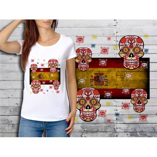 T-Shirt Blanc Femme Taille Xl Collection Drapeau Mexican Skull 40 Espagne