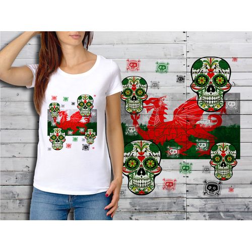 T-Shirt Blanc Femme Taille Xl Collection Drapeau Mexican Skull 42 Pays De Galles