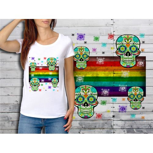 T-Shirt Blanc Femme Taille Xl Collection Drapeau Mexican Skull 43 Gay