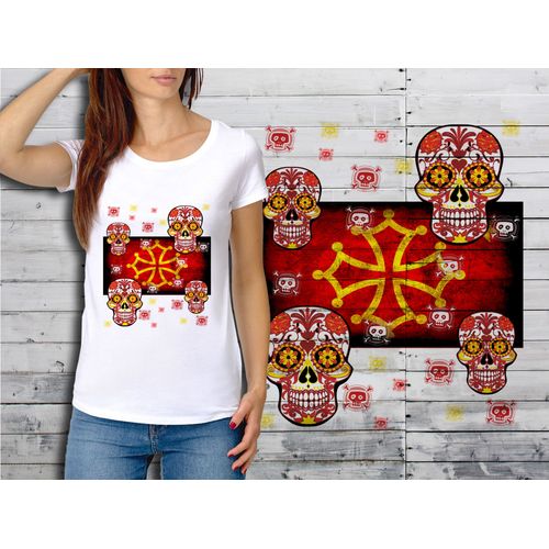 T-Shirt Blanc Femme Taille Xl Collection Drapeau Mexican Skull 44 Occitanie