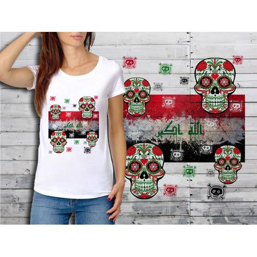 T-Shirt Blanc Femme Taille Xl Collection Drapeau Mexican Skull 46 Iraq