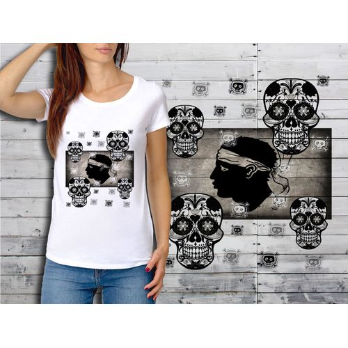T-Shirt Blanc Femme Taille Xl Collection Drapeau Mexican Skull 47 Corse
