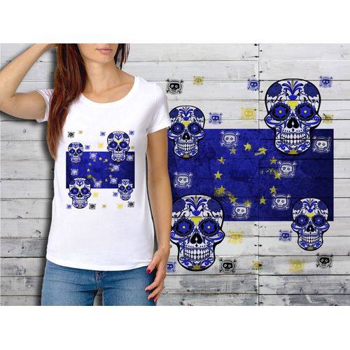 T-Shirt Blanc Femme Taille Xl Collection Drapeau Mexican Skull 48 Europe