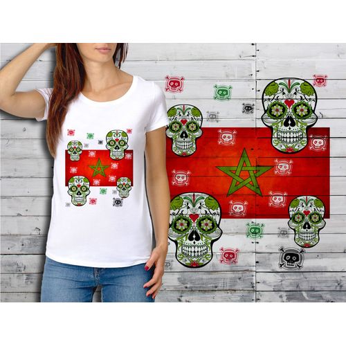 T-Shirt Blanc Femme Taille Xl Collection Drapeau Mexican Skull 50 Maroc