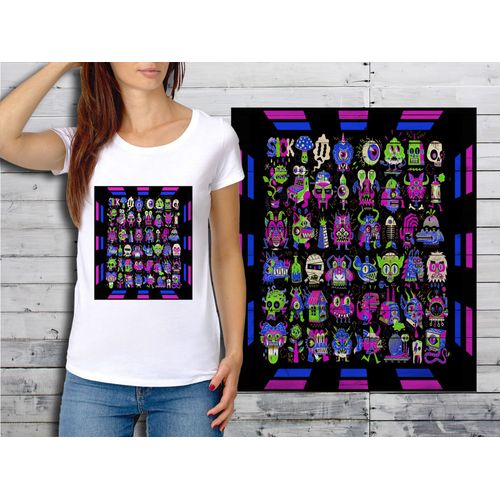 T-Shirt Blanc Femme Taille Xl Collection Fun Cartoons 04 Monstres