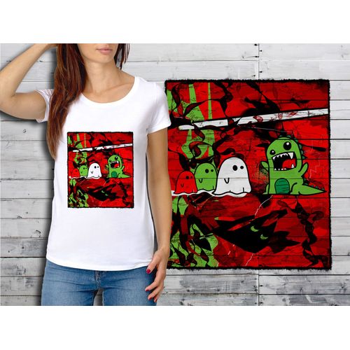 T-Shirt Blanc Femme Taille Xl Collection Fun Cartoons 05 Monstres