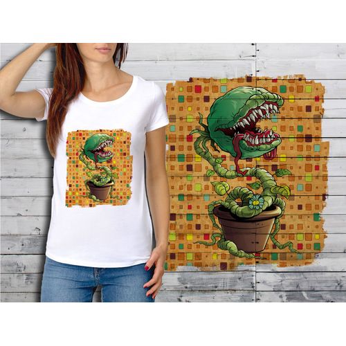 T-Shirt Blanc Femme Taille Xl Collection Fun Cartoons 10 Monstre Plante