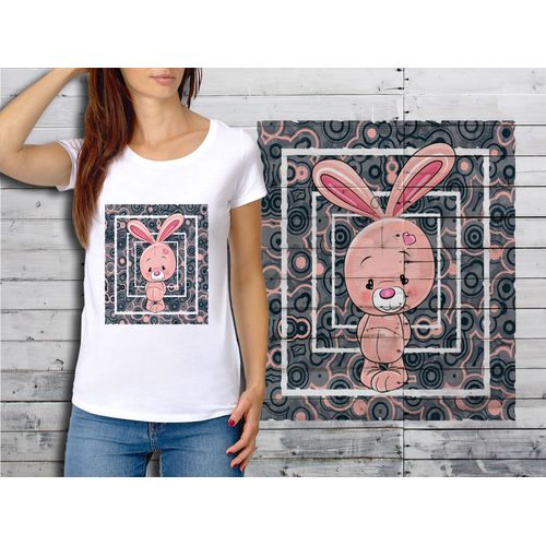 T-Shirt Blanc Femme Taille Xl Collection Fun Cartoons 18 Lapin Rose
