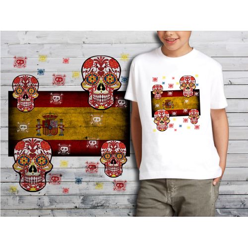 T-Shirt Blanc Enfant Taille 10-12 Ans Collection Drapeau Mexican Skull 40 Espagne