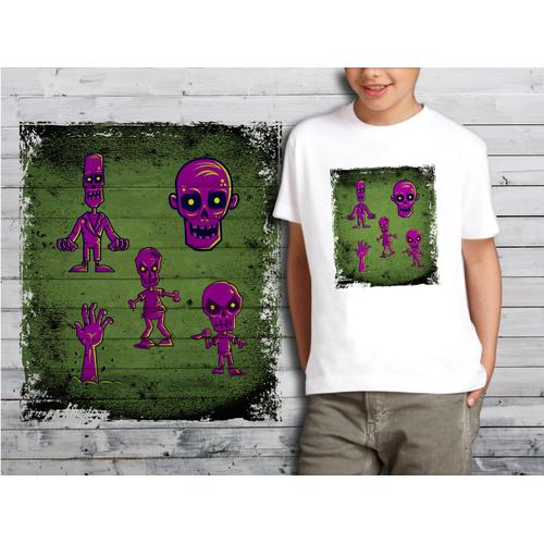 T-Shirt Blanc Enfant Taille 10-12 Ans Collection Zombie 06