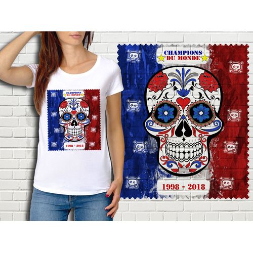 T-Shirt Blanc Femme Collection Drapeaux France Champions Du Monde 462