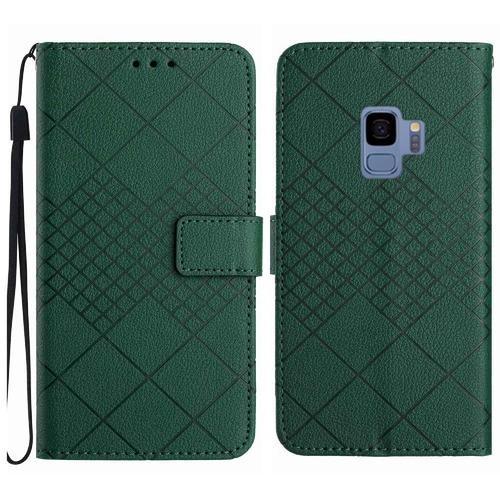 Flip Étui Pour Samsung Galaxy S9 Diamant En Relief Support De Fente Pour Carte Portefeuille En Cuir Pu Avec Sangle De Main Couverture Magnétique - Vert