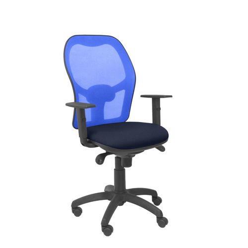 Fauteuil De Bureau Ergonomique Avec Mécanisme Synchro, Accoudoirs Réglables Et Hauteur Réglable Dossier En Maille Respirante En Bleu Et Assise Rembourrée En Tissu Bali Bleu Marine