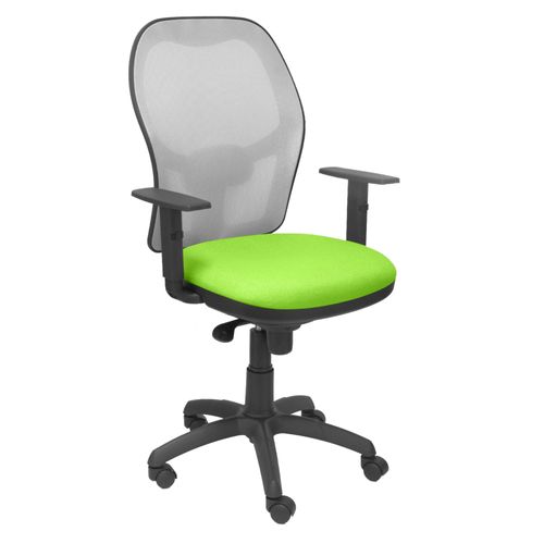 Fauteuil De Bureau Ergonomique Avec Mécanisme Synchro, Accoudoirs Réglables Et Réglables En Hauteur, Dossier En Maille Respirante En Gris Et Assise Tapissée En Tissu Pistache