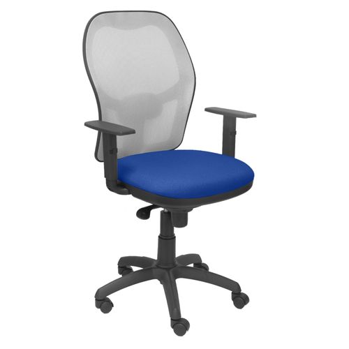 Fauteuil De Bureau Ergonomique Avec Mécanisme Synchro, Accoudoirs Réglables Et Dossier Réglable En Hauteur En Maille Respirante En Gris Et Assise Rembourrée En Tissu Bali Bleu