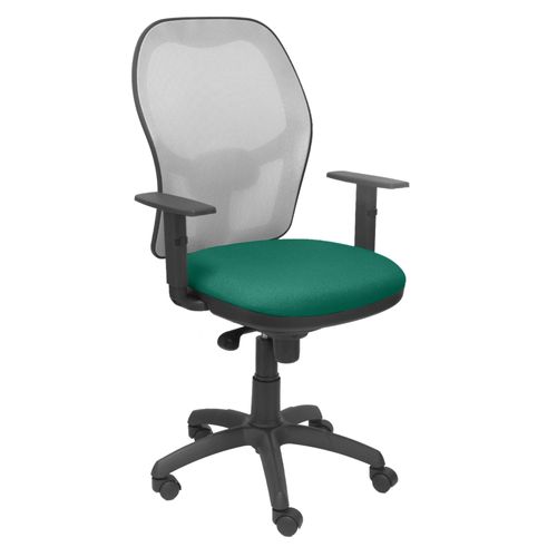 Siège De Bureau Ergonomique Avec Mécanisme Synchro, Accoudoirs Réglables Et Dossier Réglable En Hauteur En Maille Respirante En Gris Et Assise Rembourrée En Tissu Bali Vert