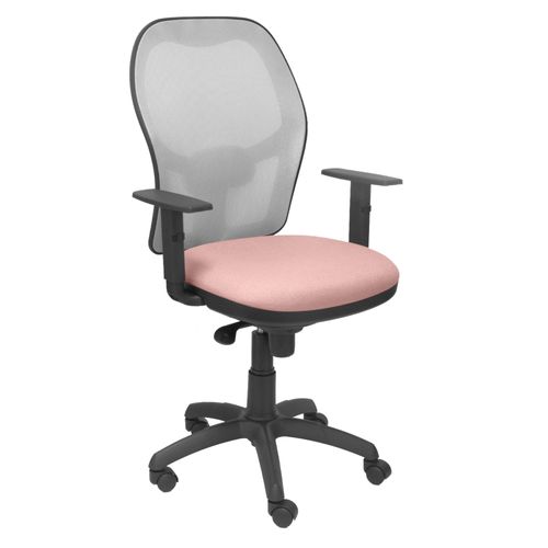 Siège De Bureau Ergonomique Avec Mécanisme Synchro, Accoudoirs Réglables Et Dossier Réglable En Hauteur En Maille Respirante En Gris Et Assise Tapissée En Tissu Bali Rose