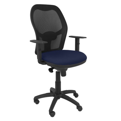 Fauteuil De Bureau Ergonomique Avec Mécanisme Synchro, Accoudoirs Réglables Et Hauteur Réglable Dossier En Maille Respirante En Noir Et Assise Rembourrée En Tissu Bali Bleu Marine