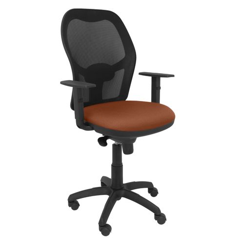 Siège De Bureau Ergonomique Avec Mécanisme Synchro, Accoudoirs Réglables Et Réglage En Hauteur Dossier Respirant En Maille Noire Et Assise Rembourrée En Tissu Bali Brun