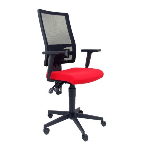 Siège De Bureau Ergonomique Avec Mécanisme Synchro, Accoudoirs Réglables Et Soutien Lombaire - Dossier Respirant En Maille Noire Et Assise Rembourrée En Tissu Bali Rouge