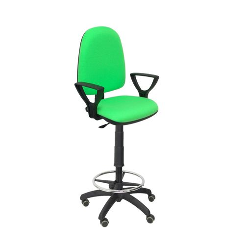 Tabouret Ergonomique Avec Mécanisme De Contact Permanent Réglable En Hauteur, Anneau De Repose-Pieds Et Roues En Parquet, Assise Et Dossier Rembourrés En Tissu Pistache Bali
