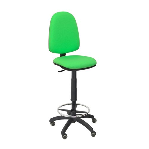 Tabouret Ergonomique Avec Mécanisme De Contact Permanent Et Réglable En Hauteur, Repose-Pieds Et Roues En Parquet, Assise Et Dossier Rembourrés En Tissu Pistache Bali. Piqueras Y Crespo Modèle T04cp