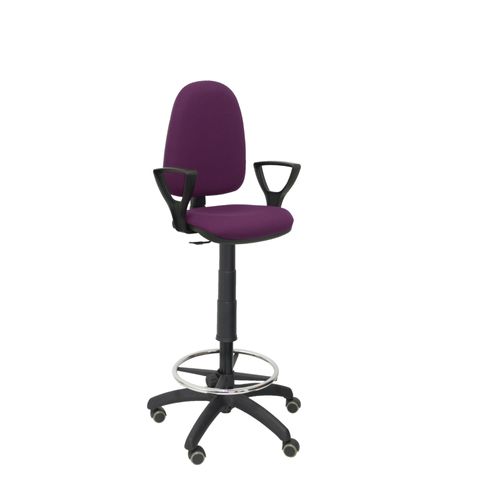 Tabouret Ergonomique Avec Mécanisme De Contact Permanent Réglable En Hauteur, Anneau De Repose-Pieds Et Roues En Parquet, Assise Et Dossier Rembourrés En Tissu Bali Violet (Arms Fixes Inclus) Piqueras Y Crespo Modèle T04cp