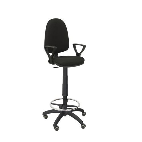 Tabouret Ergonomique Avec Mécanisme De Contact Permanent Et Réglable En Hauteur, Anneau De Repose-Pieds Et Roues En Parquet, Assise Et Dossier Rembourrés En Tissu Bali Noir
