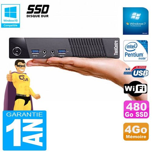 Ultra Mini PC Lenovo M73 USFF Tiny G3250T 4Go Disque 480Go SSD Wifi W7