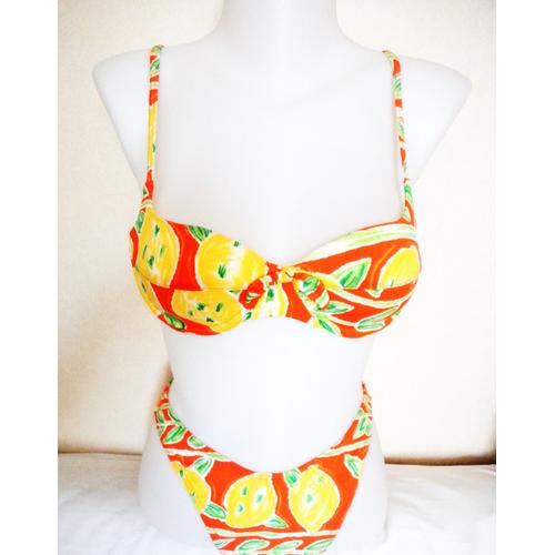 Maillot De Bain 2 Pièces Taille 38 Orange Et Jaune Dorotennis