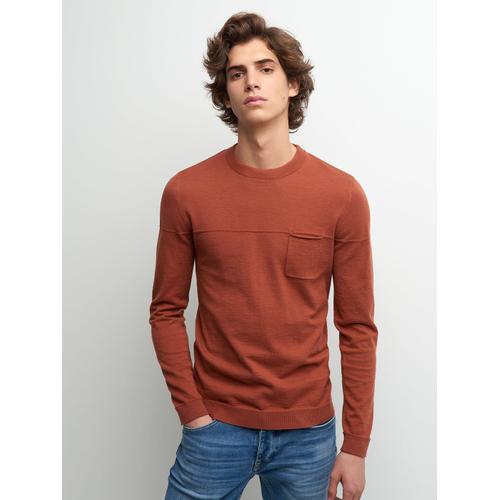 Pull Col Rond En Coton Bio - Brique - M