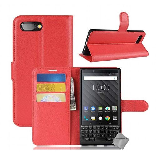 Housse Etui Coque Pochette Portefeuille Pour Blackberry Key2 + Film Ecran - Rouge
