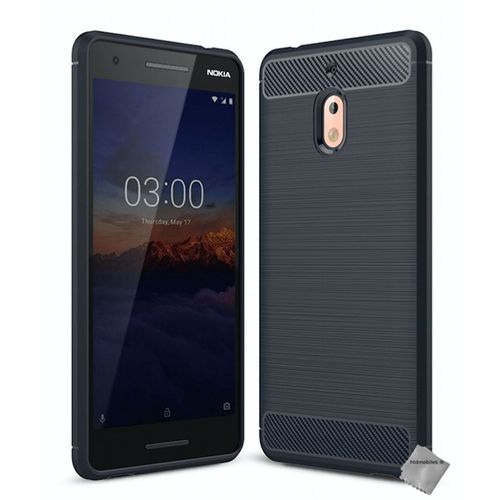 Housse Etui Coque Silicone Gel Carbone Pour Nokia 2.1 (2018) + Verre Trempe - Bleu Fonce