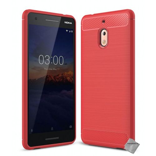 Housse Etui Coque Silicone Gel Carbone Pour Nokia 2.1 (2018) + Verre Trempe - Rouge