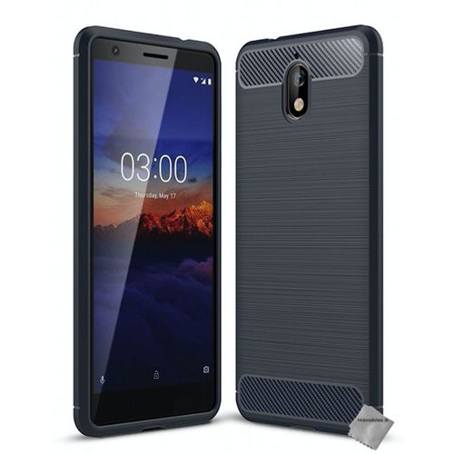 Housse Etui Coque Silicone Gel Carbone Pour Nokia 3.1 (2018) + Film Ecran - Bleu Fonce