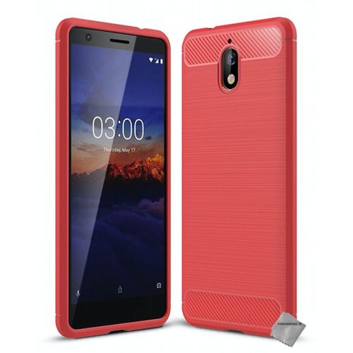Housse Etui Coque Silicone Gel Carbone Pour Nokia 3.1 (2018) + Film Ecran - Rouge