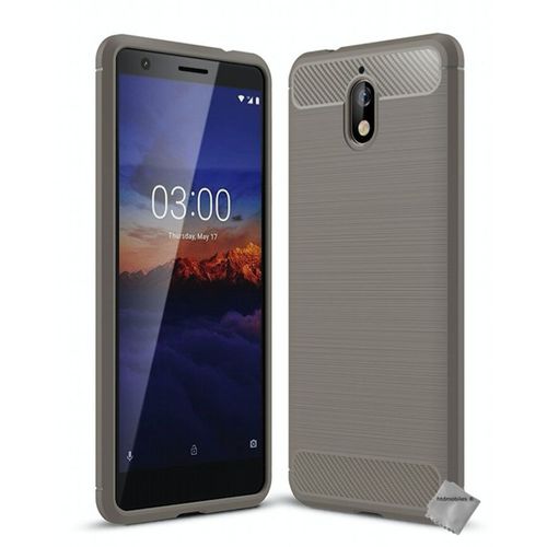 Housse Etui Coque Silicone Gel Carbone Pour Nokia 3.1 (2018) + Film Ecran - Gris