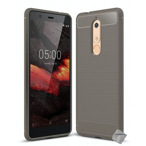 Housse Etui Coque Silicone Gel Carbone Pour Nokia 5.1 (2018) + Film Ecran - Gris