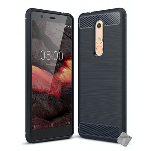 Housse Etui Coque Silicone Gel Carbone Pour Nokia 5.1 (2018) + Verre Trempe - Bleu Fonce